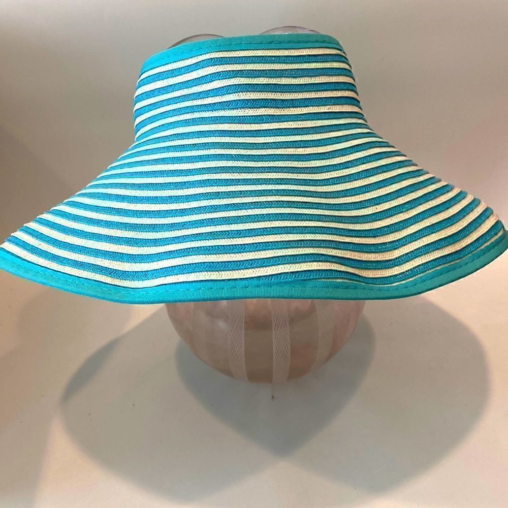Old County Road Straw Visor Hat Blue and White